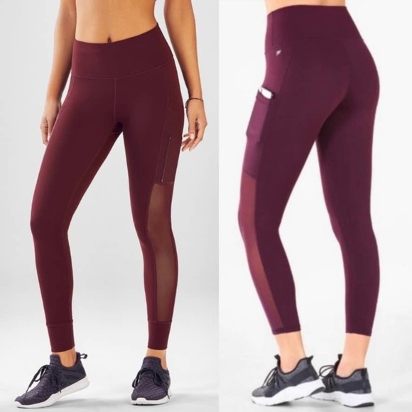 Fabletics Powerhold Burgundy Athletic Leggings - Picture 2 of 11